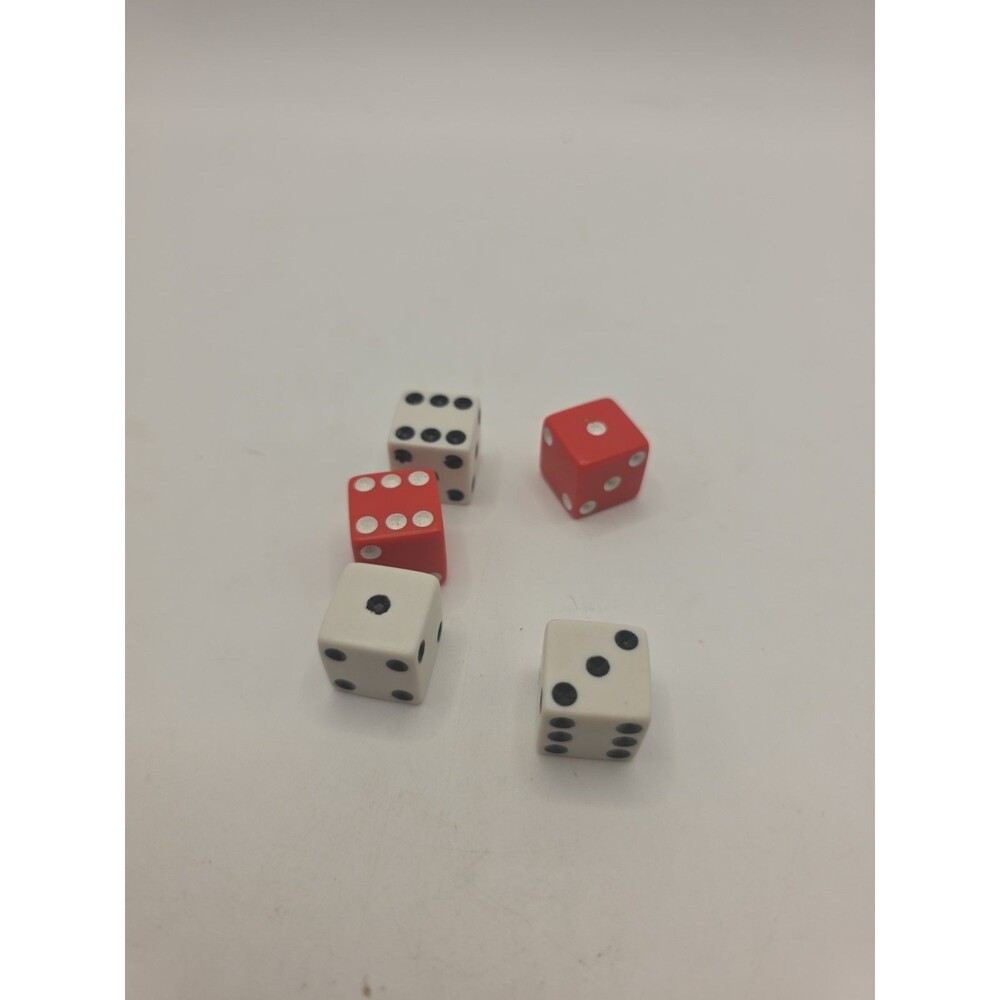 Lot of 5 RISK Dice (3 Red & 2 White) 1993 Edition Game Replacement Parts Pieces